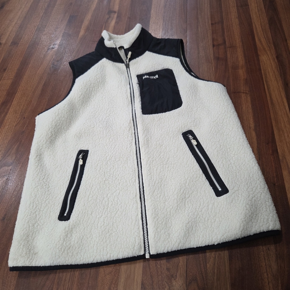 Marmot Wiley Black and White Fleece Vest Pockets Cream Black Size XL